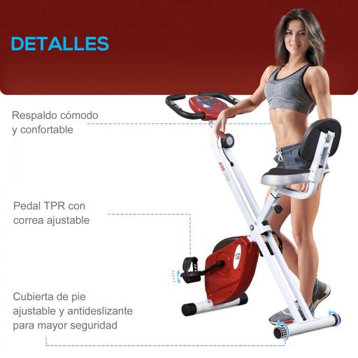 Bicicleta Estática Plegable con Resistencia Magnética Asiento con Altura Ajustable y Pulsómetro 43x97x109 cm Rojo [8]