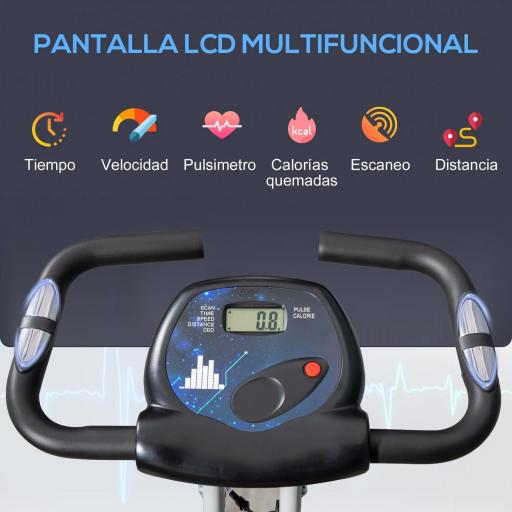 Bicicleta Estática Plegable con Respaldo 8 Niveles de Resistencia Volante Pantalla LCD Pulsómetro y Sillín Ajustable [4]