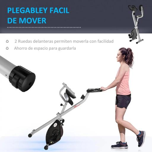 Bicicleta Estática Plegable con Respaldo 8 Niveles de Resistencia Volante Pantalla LCD Pulsómetro y Sillín Ajustable [5]