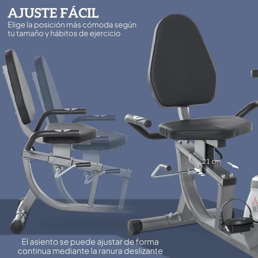 Bicicleta Estática Reclinada Resistencia Magnética de 8 Niveles Pantalla LCD con Pulsómetro Volante de Inercia de 3 kg Portabotellas Asiento Ajustable 121,5-para Casa 136x62,5x98 cm Gris [4]