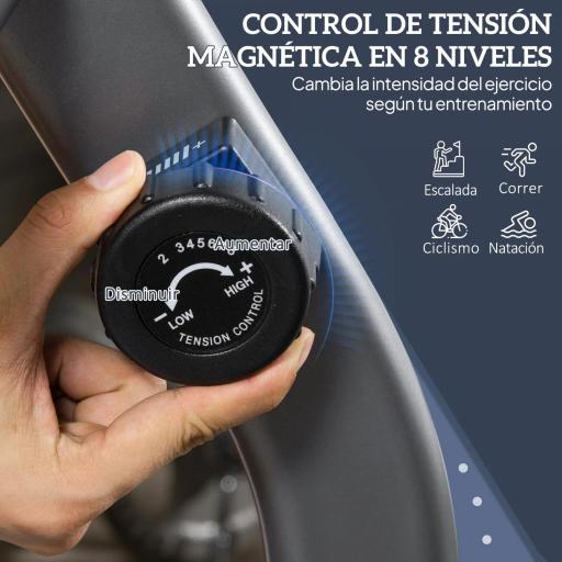 Bicicleta Estática Reclinada Resistencia Magnética de 8 Niveles Pantalla LCD con Pulsómetro Volante de Inercia de 3 kg Portabotellas Asiento Ajustable 121,5-para Casa 136x62,5x98 cm Gris [2]