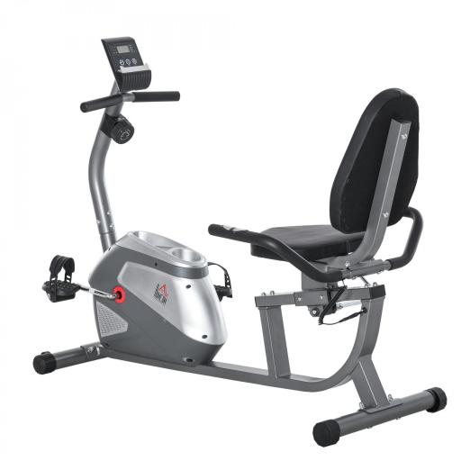 Bicicleta Estática Reclinada Resistencia Magnética de 8 Niveles Pantalla LCD con Pulsómetro Volante de Inercia de 3 kg Portabotellas Asiento Ajustable 121,5-para Casa 136x62,5x98 cm Gris [9]