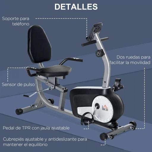 Bicicleta Estática con Respaldo 8 Niveles de Resistencia Magnética Longitud Ajustable Pantalla LCD para Casa Gris [6]