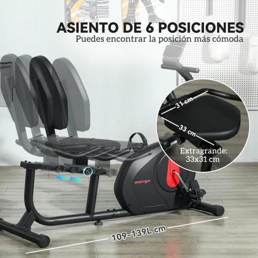 Bicicleta Estática en Casa con Respaldo Resistencia Magnética Ajustable y Pantalla LCD 103-139x61x100,5 cm Negro [4]