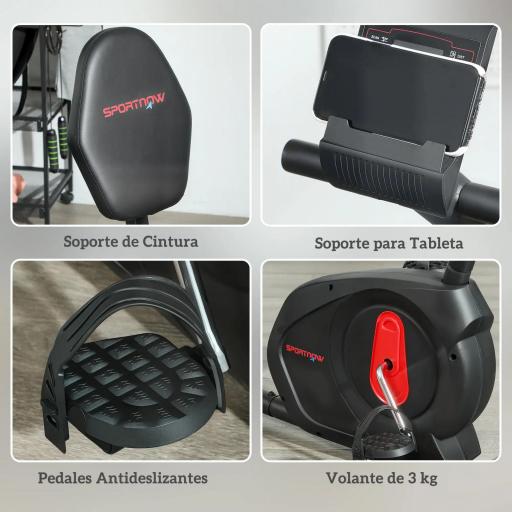 Bicicleta Estática en Casa con Respaldo Resistencia Magnética Ajustable y Pantalla LCD 103-139x61x100,5 cm Negro [6]