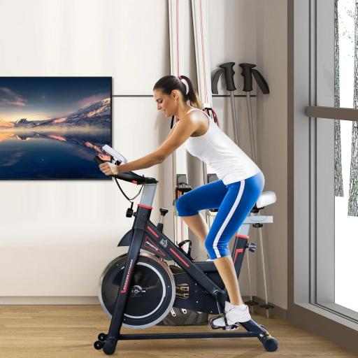 Bicicleta Estática con Volante de 8 kg Pantalla LCD Pulsómetro Sillín y Manillar Ajustables 103x48x115 cm Negro