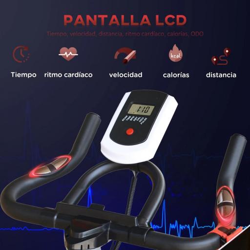Bicicleta Estática con Volante de 8 kg Pantalla LCD Pulsómetro Sillín y Manillar Ajustables 103x48x115 cm Negro [2]