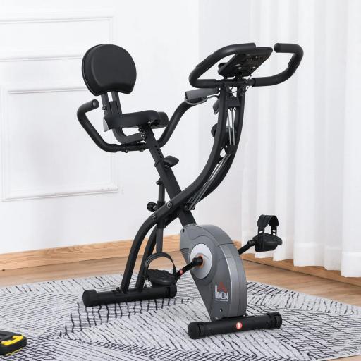 Bicicleta Estática Plegable Resistencia Magnética Ajustable de 8 Niveles con Sensor de Pulso Pantalla LCD Sillín Regulable Respaldo Bandas para Entrenamiento en Casa 107x53x107 cm Negro