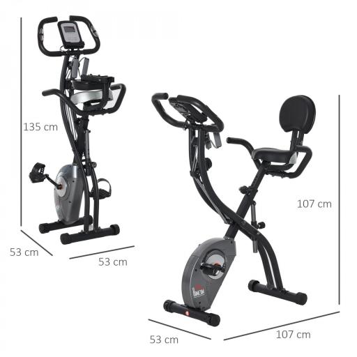 Bicicleta Estática Plegable Resistencia Magnética Ajustable de 8 Niveles con Sensor de Pulso Pantalla LCD Sillín Regulable Respaldo Bandas para Entrenamiento en Casa 107x53x107 cm Negro [1]