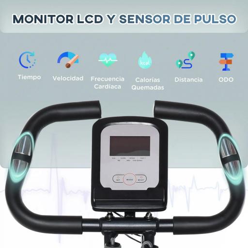 Bicicleta Estática Plegable Resistencia Magnética Ajustable de 8 Niveles con Sensor de Pulso Pantalla LCD Sillín Regulable Respaldo Bandas para Entrenamiento en Casa 107x53x107 cm Negro [4]