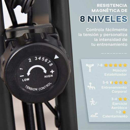 Bicicleta Estática Plegable Resistencia Magnética Ajustable de 8 Niveles con Sensor de Pulso Pantalla LCD Sillín Regulable Respaldo Bandas para Entrenamiento en Casa 107x53x107 cm Negro [6]