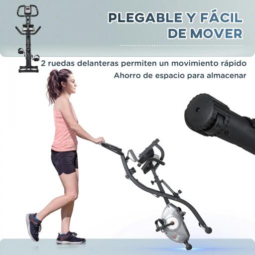 Bicicleta Estática Plegable Resistencia Magnética Ajustable de 8 Niveles con Sensor de Pulso Pantalla LCD Sillín Regulable Respaldo Bandas para Entrenamiento en Casa 107x53x107 cm Negro [2]