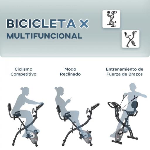 Bicicleta Estática Plegable Resistencia Magnética Ajustable de 8 Niveles con Sensor de Pulso Pantalla LCD Sillín Regulable Respaldo Bandas para Entrenamiento en Casa 107x53x107 cm Negro [3]