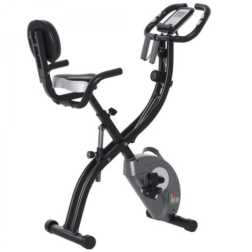 Bicicleta Estática Plegable Resistencia Magnética Ajustable de 8 Niveles con Sensor de Pulso Pantalla LCD Sillín Regulable Respaldo Bandas para Entrenamiento en Casa 107x53x107 cm Negro [8]