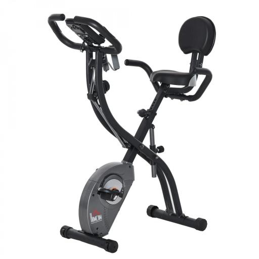 Bicicleta Estática Plegable Resistencia Magnética Ajustable de 8 Niveles con Sensor de Pulso Pantalla LCD Sillín Regulable Respaldo Bandas para Entrenamiento en Casa 107x53x107 cm Negro [9]