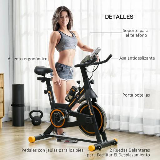 Bicicleta Estática con Volante de 8 kg Pantalla LCD Pulsómetro Sillín y Manillar Ajustables 103x48x115 cm Naranja [3]
