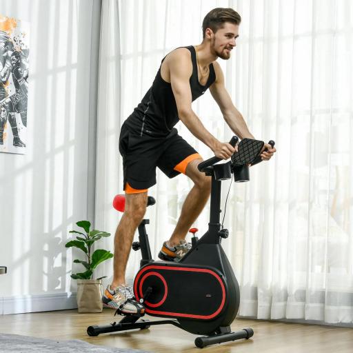 Bicicleta Estática con Volante Inercia 4 kg Resistencia Ajustable Pantalla LED Silencioso Asiento Ajustable Rojo y Negro