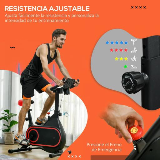 Bicicleta Estática con Volante Inercia 4 kg Resistencia Ajustable Pantalla LED Silencioso Asiento Ajustable Rojo y Negro [2]