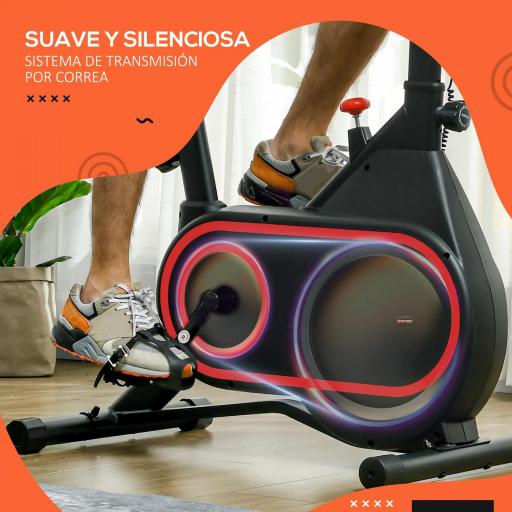 Bicicleta Estática con Volante Inercia 4 kg Resistencia Ajustable Pantalla LED Silencioso Asiento Ajustable Rojo y Negro [3]