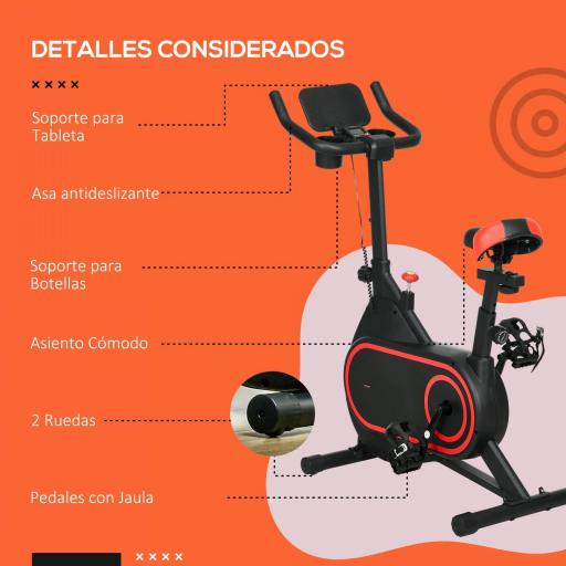 Bicicleta Estática con Volante Inercia 4 kg Resistencia Ajustable Pantalla LED Silencioso Asiento Ajustable Rojo y Negro [5]