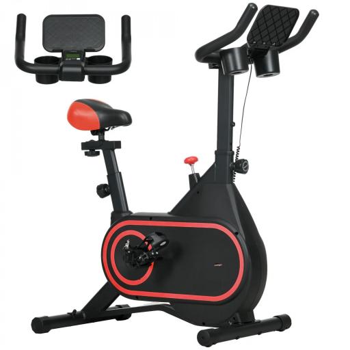 Bicicleta Estática con Volante Inercia 4 kg Resistencia Ajustable Pantalla LED Silencioso Asiento Ajustable Rojo y Negro [8]