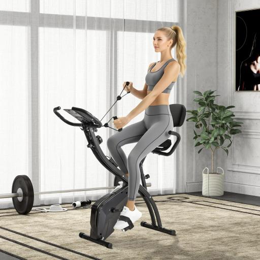 Bicicleta Estática Plegable Regulable en Altura Resistencia Magnética Ajustable Bici Estática con Pantalla LCD y Asiento con Respaldo Sensor de Pulso Carga 120 kg para Casa 105x48x118 cm Negro