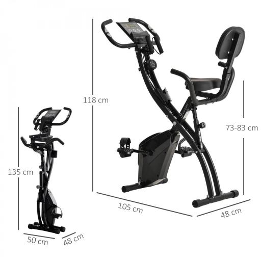 Bicicleta Estática Plegable Regulable en Altura Resistencia Magnética Ajustable Bici Estática con Pantalla LCD y Asiento con Respaldo Sensor de Pulso Carga 120 kg para Casa 105x48x118 cm Negro [1]