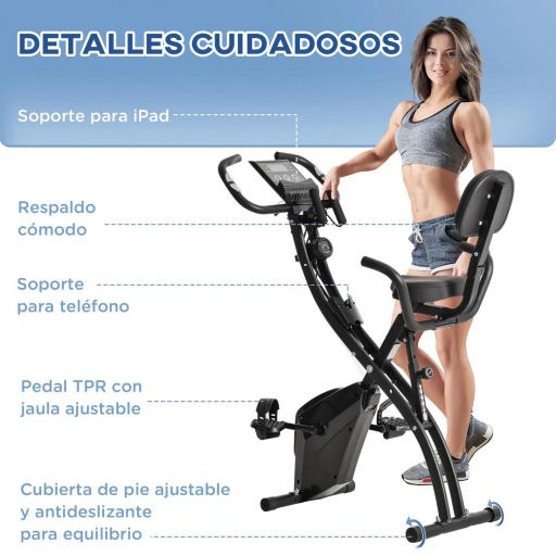 Bicicleta Estática Plegable Regulable en Altura Resistencia Magnética Ajustable Bici Estática con Pantalla LCD y Asiento con Respaldo Sensor de Pulso Carga 120 kg para Casa 105x48x118 cm Negro [4]