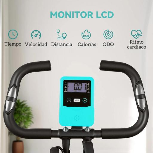 Bicicleta Estática Plegable Silenciosa con Resistencia Magnética Monitor LCD y Bandas para Brazos 43x97x109 cm Verde [6]
