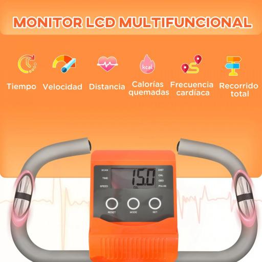 Bicicleta Estática Plegable Regulable en Altura Resistencia Magnética Ajustable Bici Estática con Pantalla LCD Asiento con Respaldo Sensor de Pulso Carga 120 kg para Casa 105x48x118 cm Naranja [3]