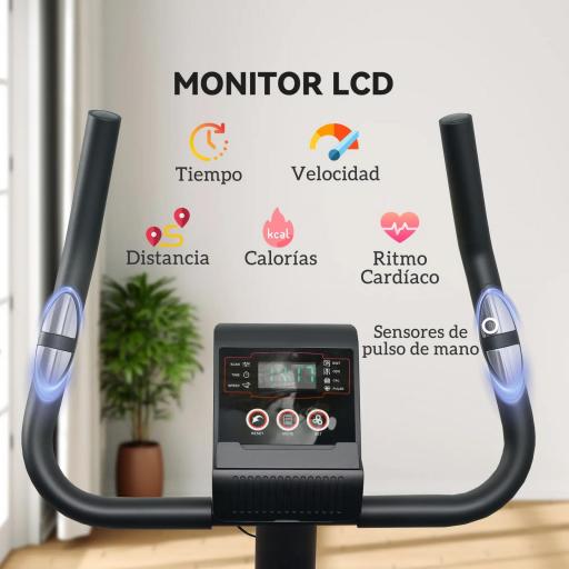Bicicleta Estática con Resistencia Magnética Ajustable Sensor Pantalla LCD y Asiento Regulable 88x50,5x131,5 cm Negro [3]
