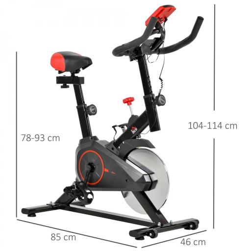Bicicleta Estática Ciclo Indoor con Pantalla LCD Pulsómetro Sillín y Manillar Ajustables en Altura Volante de Inercia de 6 kg y Resistencia Regulable 85x46x114 cm Negro y Rojo [1]