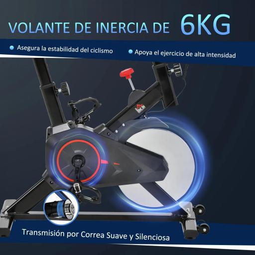 Bicicleta Estática Ciclo Indoor con Pantalla LCD Pulsómetro Sillín y Manillar Ajustables en Altura Volante de Inercia de 6 kg y Resistencia Regulable 85x46x114 cm Negro y Rojo [6]