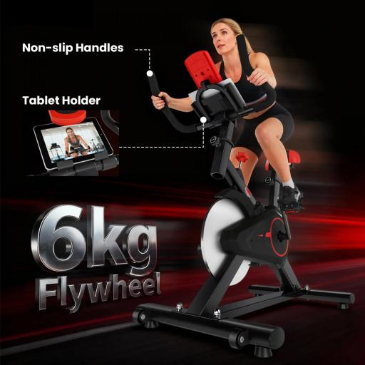 Bicicleta Estática Ciclo Indoor con Pantalla LCD Pulsómetro Sillín y Manillar Ajustables en Altura Volante de Inercia de 6 kg y Resistencia Regulable 85x46x114 cm Negro y Rojo [7]