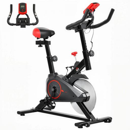 Bicicleta Estática Ciclo Indoor con Pantalla LCD Pulsómetro Sillín y Manillar Ajustables en Altura Volante de Inercia de 6 kg y Resistencia Regulable 85x46x114 cm Negro y Rojo [9]