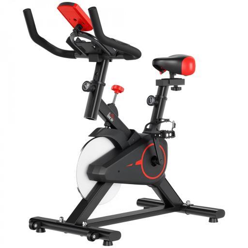 Bicicleta Estática Ciclo Indoor con Pantalla LCD Pulsómetro Sillín y Manillar Ajustables en Altura Volante de Inercia de 6 kg y Resistencia Regulable 85x46x114 cm Negro y Rojo [8]