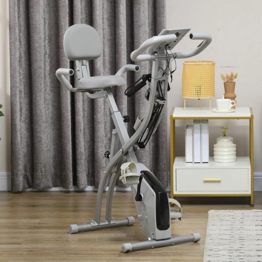 Bicicleta Estática Plegable Regulable en Altura Resistencia Magnética Ajustable Bici Estática con Pantalla LCD y Asiento con Respaldo Sensor de Pulso Carga 120 kg para Casa 105x48x118 cm Gris