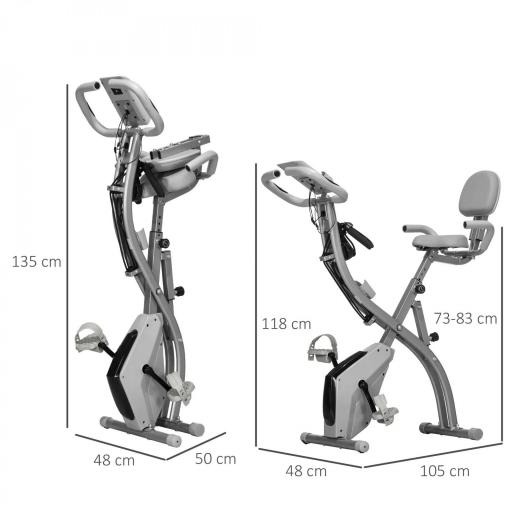 Bicicleta Estática Plegable Regulable en Altura Resistencia Magnética Ajustable Bici Estática con Pantalla LCD y Asiento con Respaldo Sensor de Pulso Carga 120 kg para Casa 105x48x118 cm Gris [1]