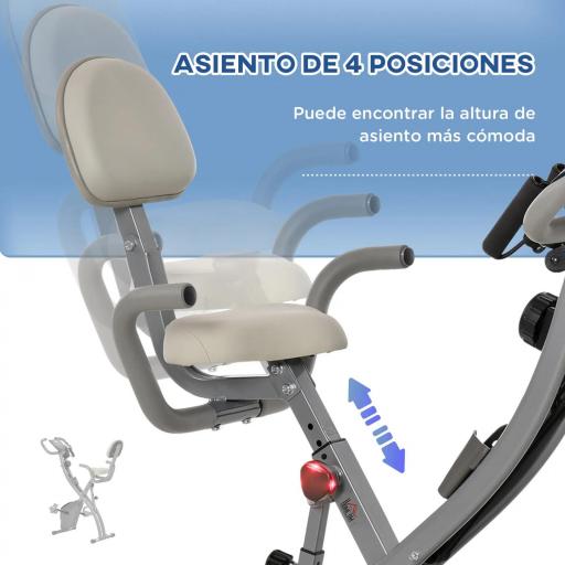 Bicicleta Estática Plegable Regulable en Altura Resistencia Magnética Ajustable Bici Estática con Pantalla LCD y Asiento con Respaldo Sensor de Pulso Carga 120 kg para Casa 105x48x118 cm Gris [3]