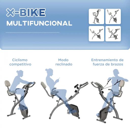 Bicicleta Estática Plegable Regulable en Altura Resistencia Magnética Ajustable Bici Estática con Pantalla LCD y Asiento con Respaldo Sensor de Pulso Carga 120 kg para Casa 105x48x118 cm Gris [2]