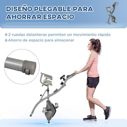 Bicicleta Estática Plegable Regulable en Altura Resistencia Magnética Ajustable Bici Estática con Pantalla LCD y Asiento con Respaldo Sensor de Pulso Carga 120 kg para Casa 105x48x118 cm Gris [5]