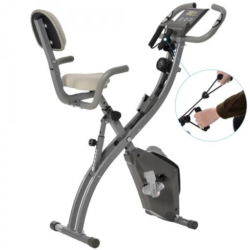Bicicleta Estática Plegable Regulable en Altura Resistencia Magnética Ajustable Bici Estática con Pantalla LCD y Asiento con Respaldo Sensor de Pulso Carga 120 kg para Casa 105x48x118 cm Gris [8]