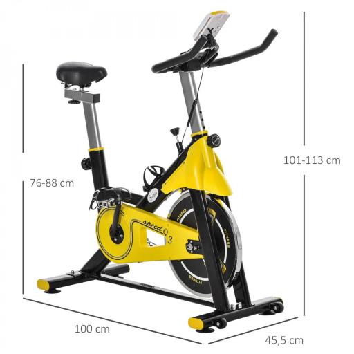Bici Estática Bicicleta de Fitness con Resistencia Regulable Pantalla LCD Ruedas Manillar y Asiento Ajustable Amarillo [1]