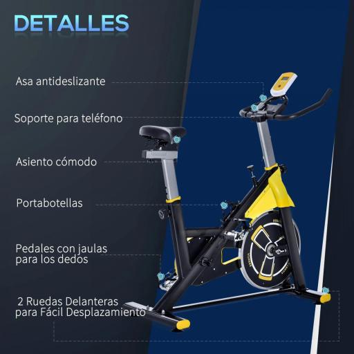Bici Estática Bicicleta de Fitness con Resistencia Regulable Pantalla LCD Ruedas Manillar y Asiento Ajustable Amarillo [6]