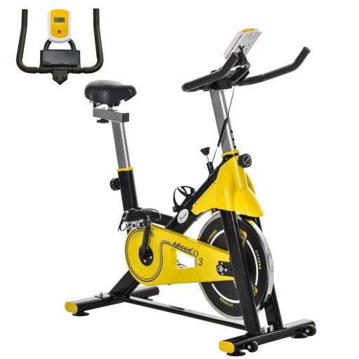 Bici Estática Bicicleta de Fitness con Resistencia Regulable Pantalla LCD Ruedas Manillar y Asiento Ajustable Amarillo [8]