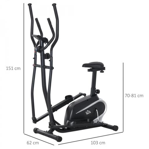 Bicicleta Elíptica con Resistencia Magnética Ajustable de 8 Niveles Bicicleta de Fitness con Sillín Regulable Pantalla LCD Pulsómetro y Soporte para Móvil para Casa Gimnasia 103x62x151 cm Negro [1]