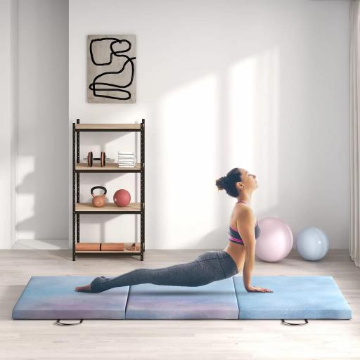Colchoneta Gimnasia Plegable de Grosor 5 cm con Asas de Transporte para Yoga Aeróbic 180x60x5 cm Azul Degradado