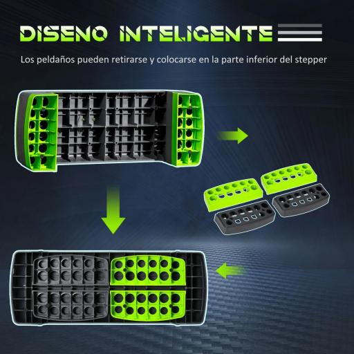 Plataforma Step para Deporte y Gimnasia con Altura Regulable en 10/15/20 cm Carga 150 kg 78x28x20 cm Gris y Verde [2]