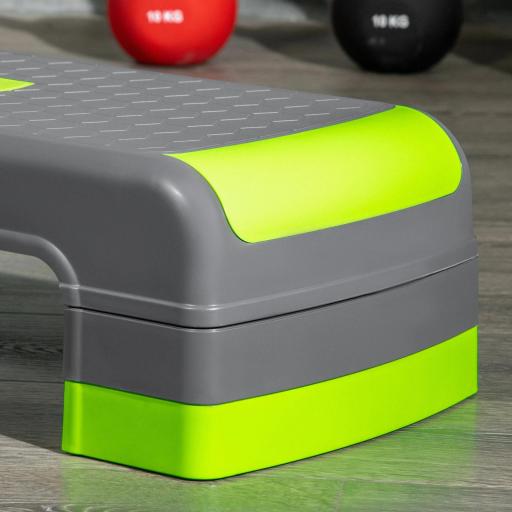 Plataforma Step para Deporte y Gimnasia con Altura Regulable en 10/15/20 cm Carga 150 kg 78x28x20 cm Gris y Verde [6]