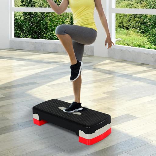 Step para Fitness Stepper Aeróbic Step de Aeróbic Antideslizante con Altura Regulable 2 Niveles de 10/15 cm Carga 150 kg para Ejercicio en Casa Gimnasio 68x29x15 cm Negro y Rojo